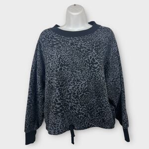 Old Navy Leopard Black Gray Sweatshirt Active Shirt Boxy Relaxed Small Tie Waist